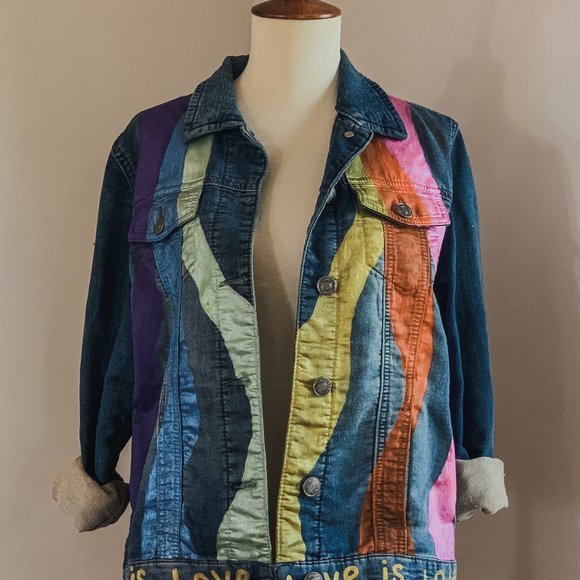 Custom painted Metallic "Love" Buffalo Denim Jacket S - Picture 4 of 7
